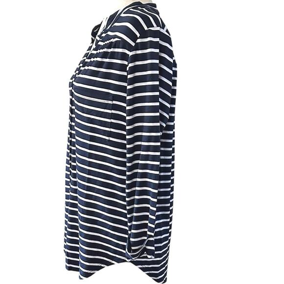 Revolve LA Made Womens Large Button Up Top Blue Stripe Nautical Cruise Wear NWT - Picture 4 of 8